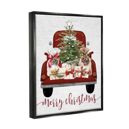 Stupell Industries Merry Christmas Holiday Presents Framed Floater Canvas Wall Art